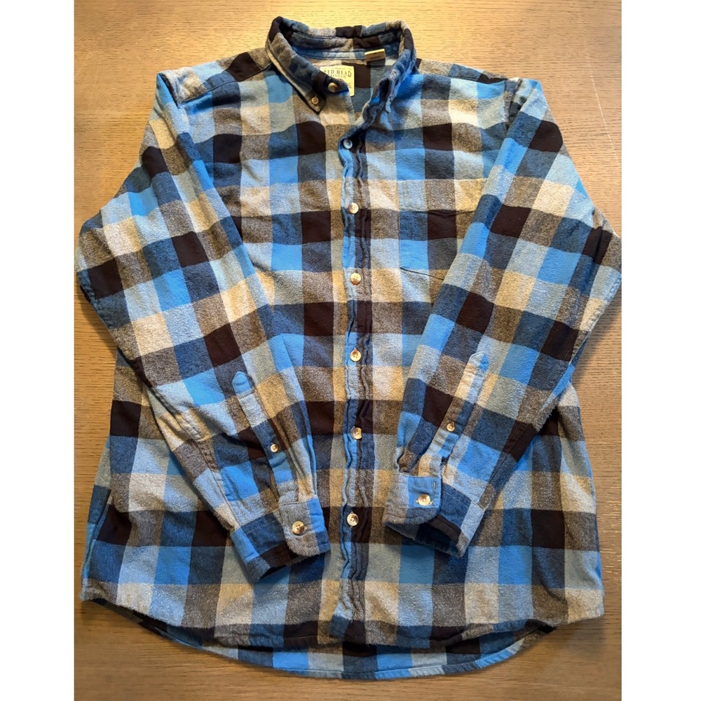 RedHead Brand Co Mens Blue Black Plaid Flannel Button Down Shirt Large L Cotton